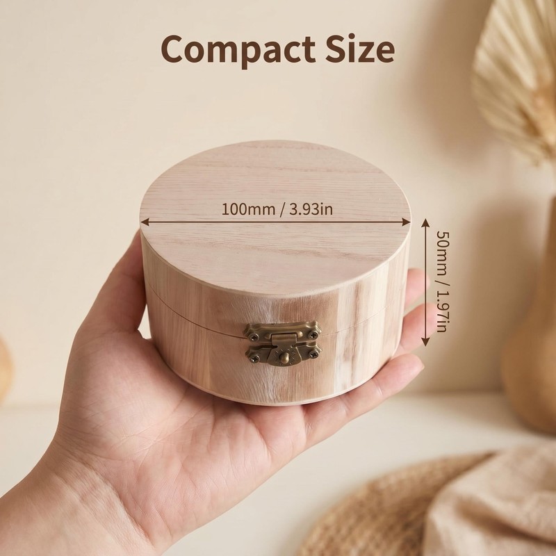 BRYHZKCM 2Pcs Round Wooden Box with Lid Lock, Wedding Ring