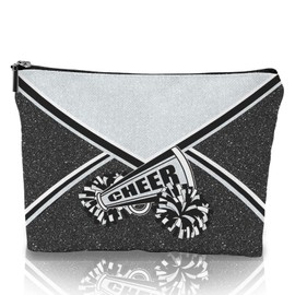 Batorkpl Cheer Makeup Bag Cheerleader Cosmetic Bag Cheerleader Gifts Cheerleading Gift for Women Her Cheer Team 1Pcs (Silver)