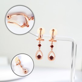 Free Bird Earrings, Women's Popular, Pure Heart, Swaying, Non-Hole Earrings, Hypoallergenic 925 Silver, Zirconia, Suitable for Everyday Use or Wedding Anniversaries, Synthetic garnet, Synthetic garnet