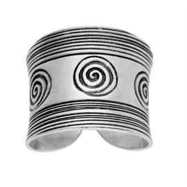 81stgeneration Women's .999 Fine Silver Karen Hill Tribe Engraved Spiral Adjustable Ring, Silver, No Gemstone