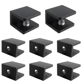 AUXBC 8PCS Square Adjustable Glass Shelf Brackets, Aluminum Alloy Glass Clamp for 5-8 mm Wood/Glass, Bathroom Clip Holder Support Hardware Replacement Parts, Black