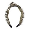 Animal Print Wide Knot Headband with Pearls - Brown