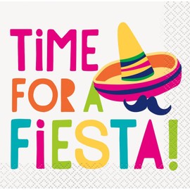 Unique Multicolor "Time For A Fiesta!" Paper Beverage Napkins (Pack of 16) - Vibrant & Festive Design, Perfect For Celebrations & Themed Parties