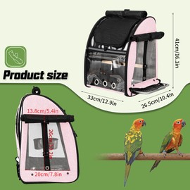 Sanmoncare Bird Carrier Backpack with Stainless Steel Mesh, Parrot Travel Cage with Stand, Easy to Clean, Portable Conures Travel Bag, Pet Breathable Travel Cage