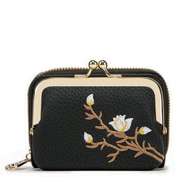 Linpr Small Women's Purse, Leather Mini Purse, Coin Bag with Zip, Vintage Style Coin Purse, Portable Coin Purses for Women, Kisslock Bag for Cash and Cards, black, coin purses