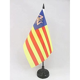 AZ FLAG SICILY INDEPENDENTIST TABLE FLAG 5'' x 8'' - SICILIAN NACIONALIST DESK FLAG 21 x 14 cm - Black plastic stick and base