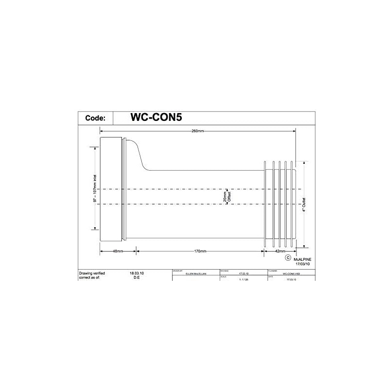 McAlpine CON5 20mm Offset Adjustable Length Rigid WC Connector, White