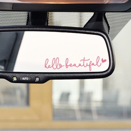 OFlyDesigns 3x Hello Beautiful Rearview Mirror Decal, Vanity Mirror Stickers, Rear View Mirror Vinyl Decal, Car Accessories Gifts, Water Bottle Decal For Women, Car Window Decal, Self Affirmations Decal