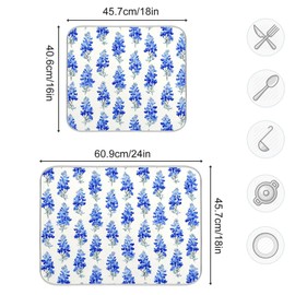Tatenale Watercolor Bluebonnets Dish Drying Mat for Kitchen Counter Kitchen Drying Mat Dish Rack Mat Dish Drainer Pad Microfiber Absorbent Washable Drying Pad for Countertop 16 x 18
