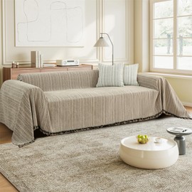 Nobildonna Sofa Cover Washable Soft Thicken Chenille Couch Cover with Tassel,Waterproof Sofa Slipcover for 2-3 Cushion Couch,Sectional Sofa,L-Shaped Furniture Protector Pet-Friendly,Brown 71"x118"