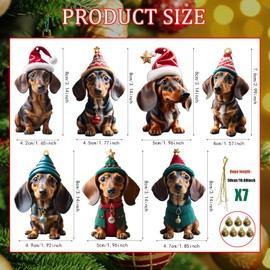 Pack of 7 Dachshund Christmas Tree Decorations Cute 2D Acrylic Dachshund Christmas Tree Decoration Christmas Pendant Dog Flat Decorations Car Ornament Gifts (8 cm)