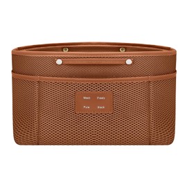 GIVLEFLY Purse Organizer Insert – Mesh Tote Bag Handbag Divider with Buckle & Leather Trim | Purse Insert for Totes & Travel Bags (Burgundy, Large)