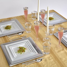 Silver Square Charger Disposable Paper Plates - 13" (Pack of 10) - Perfect for Weddings, Parties & Special Occasions