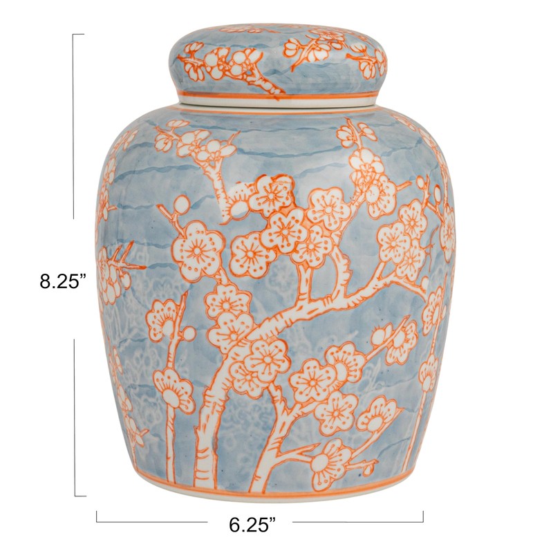 Creative Co-Op Decorative Ceramic Ginger Jar with Lid, Blue and