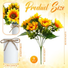 SiliFine 9 Sets Summer Sunflowers Artificial Flowers with Metal Pots Rustic Artificial Sunflowers Faux Sunflower Decorations Decorative Sunflower Centerpieces for Tables Spring (White)