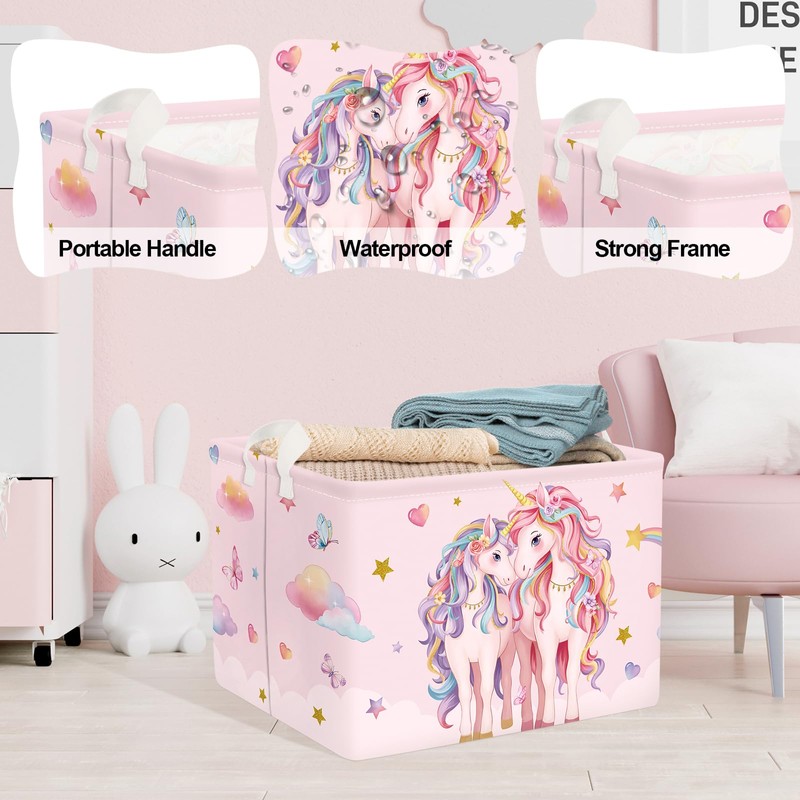 Clastyle Unicorn Kid Storage Basket Foldable Girl Laundry Hamper, 36L