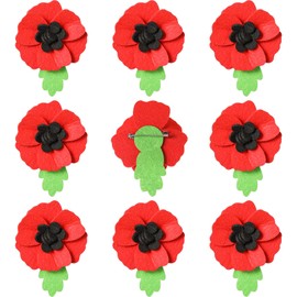 Poppy Wool Felt Flower Brooch Pin Handmade Red Poppy Pins for Veterans Day Lapel Pin for Memorial Day Lest We Forget(10 Pcs)