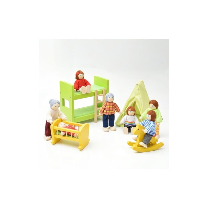 14 Pcs Wooden Dollhouse People Family Set with Movable Limbs,