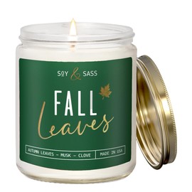 Fall Candles - 'Fall Leaves' Fall Candle w/Autumn Leaves, Clove & Musk I Infused with Essential Oils I Autumn Fall Scented Candles I Cozy Cute Fall Décor Fall Gifts I 9oz Jar I 50Hr Burn I Made in USA