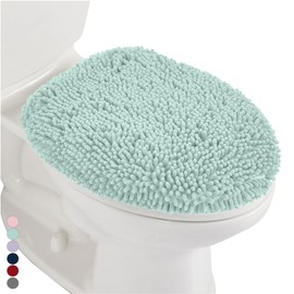 GORILLA GRIP Soft Chenille Bathroom Toilet Lid Cover, Machine Washable Seat Covers, 19.5x18.5, Stays in Place Rubber Backing, Fits Most Round, Elongated and Oblong Lids, Accessories Decor, Seablue