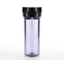 Hydronix HF2-10CLBK38, 10" Clear Housing with Black Flat Cap For RO & Filtration Systems, 3/8" Ports