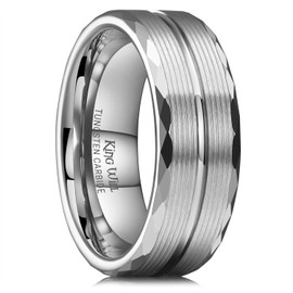 King Will Tungsten Wedding Rings for Men 8mm Groove Center with Hammered Multi-Faceted Edge Men's Wedding Band Gifts for Him Size 7