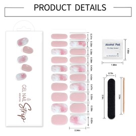 WOKOTO 1 Sheet Semi Cured Gel Nail Strips With Wood Stick, Nail File & Prepared Pads, 20 Tips Shimmery Pink Marble Gradient Semi Cured Nail Polish Strips, Harden With UV Light Gel Nail Stickers Wraps