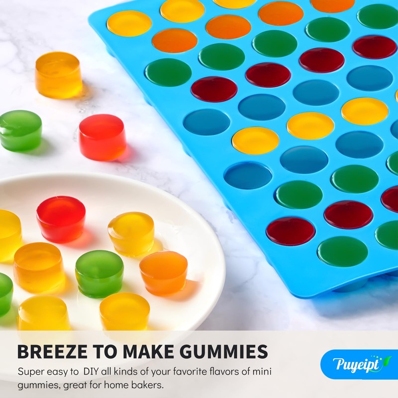 Puyeipt 4 Pcs Silicone Gummy Candy Molds, 55 Cavities Non-Stick