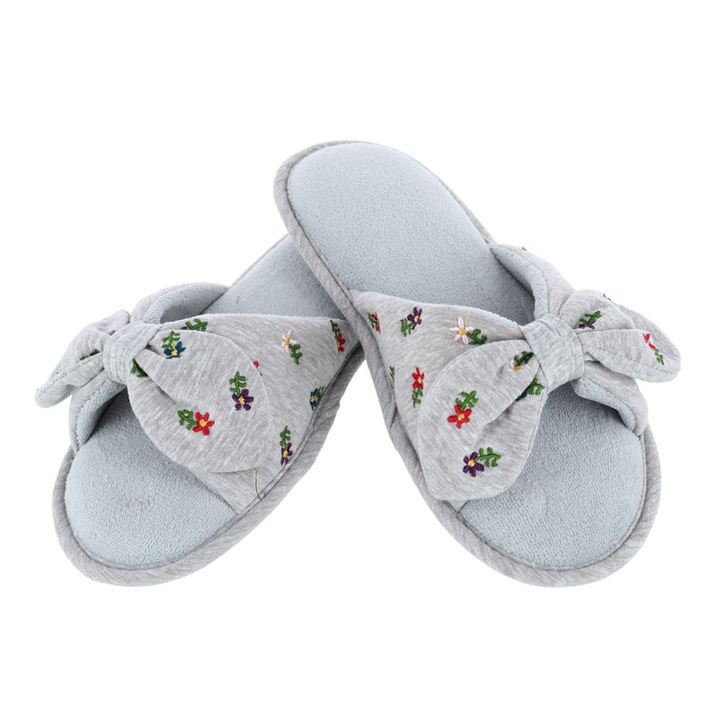 isotoner Womens Recycled Embroidered Jersey Tie Slide, Heather Grey, 8.5-9