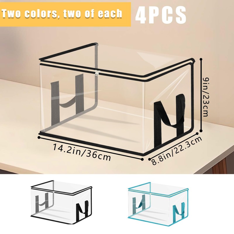 4 Pack Large Clear Storage Organizer Bags with Zipper, Reusable