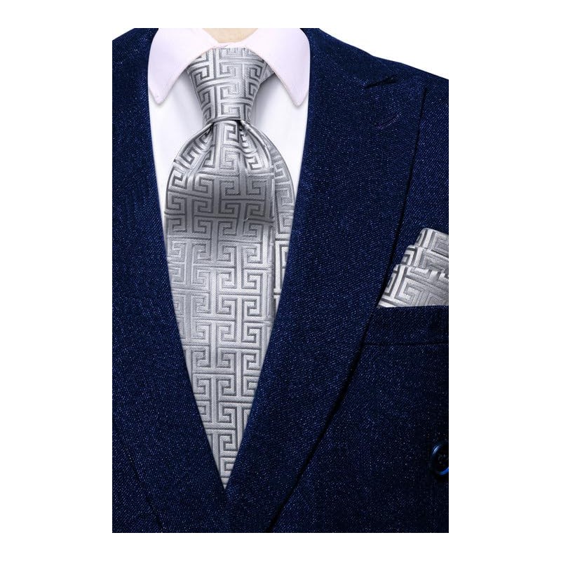 Hi-Tie Mens Tie Lapel Pin Set Pocket Square Cufflinks Woven