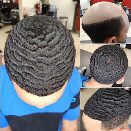 SIMBEAUTY Indian Remy Human Hair 360 Wave 10MM Curly Toupee Skin Base 10x8inch for Black Men with Men Hair System Human Hair… (#1B (Off Black) 10mm Curly)