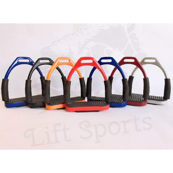 Lift Sports 5 Inch Horse English Flexible Safety Stirrups Irons Bendy Riding RED/Black/Orange/Maroon/Blue/Silver/Polish Rubber Protection (5 Inch, Orange)