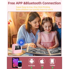 M02L Bluetooth Label Maker - Mini Thermal Printer with 6 Rolls Non-Adhesive Paper (2in*21.3ft/Roll), Inkless Pocket Printer for iOS& Android, Portable Print Pods for DIY,Notes, Receipts, Photos, Pink