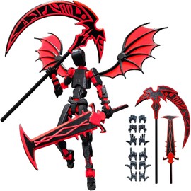 Starnearby T13 Assembly Completed Stick Titan13 Action Figure, 3D Printed Lucky13 Dummy 13 Action Figure with 2 Cool Weapons & 6 Hands & Wings, Robot 13 Stop Motion Figures Desktop Decoration