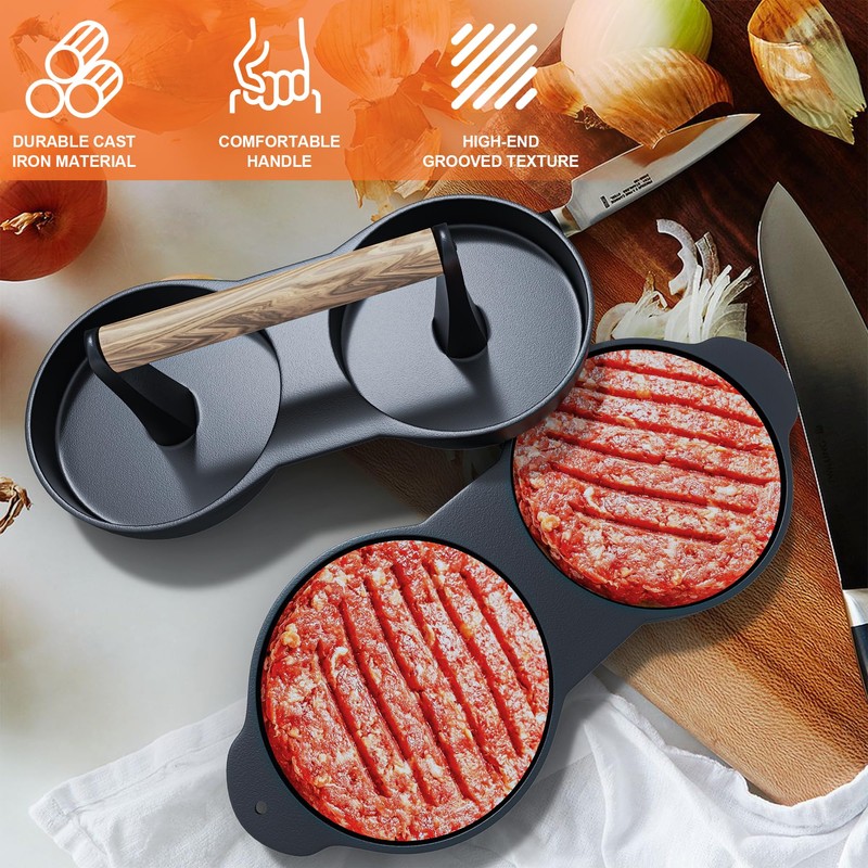 KEESHA Double Burger Press, Cast Iron Hamburger Press Patty Maker,