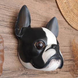 NOVICA Animal Themed Wood Mask, White and Black, 'Sweet Boston Terrier'