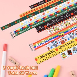 12Rolls 60 Yards Back to School Grosgrain Ribbon Colorful School Bus Pencil Book Apple Patterned Fabric Ribbon Teacher Grosgrain Ribbon for Gift Wrapping Sewing Craft Supplies