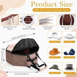 Wonderjune 2 Pcs Cowboy Hat Box for Storage Collapsible Sturdy Cowboy Hat Case with Handle for Men and Women Travel Storage Organizer Large Cap Bag for Closet (Brown)