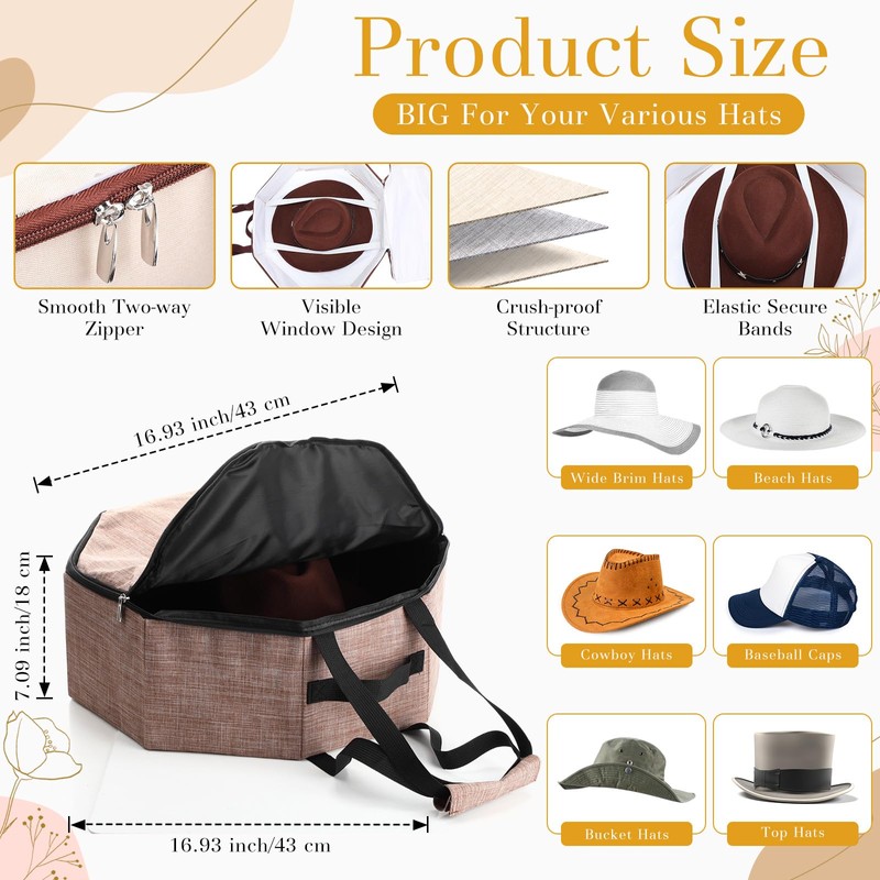Wonderjune 2 Pcs Cowboy Hat Box for Storage Collapsible Sturdy