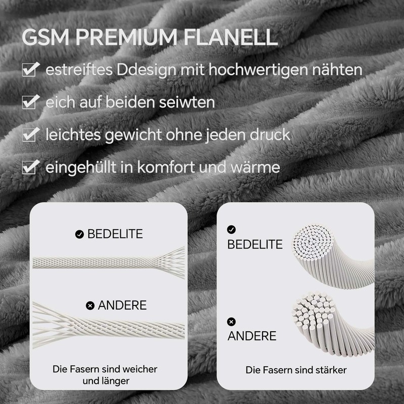 BEDELITE Fleece Throw Blanket for Couch - 300 g/m², Soft