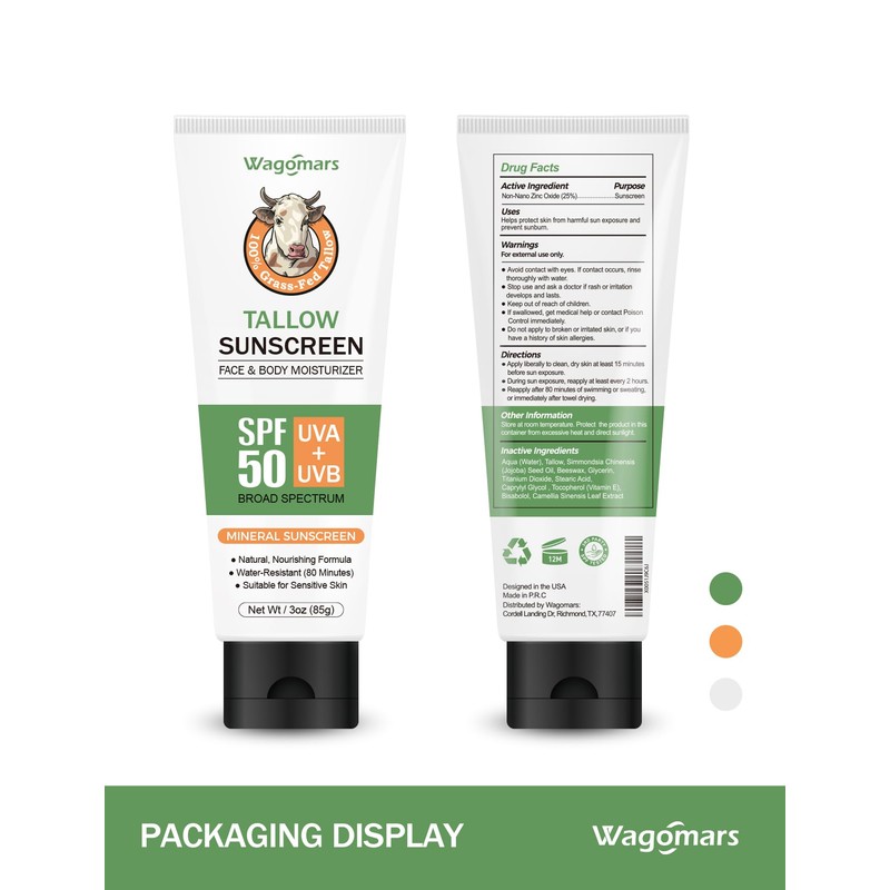 Beef Tallow Sunscreen SPF 50 - Non-Toxic Natural Mineral Sunscreen