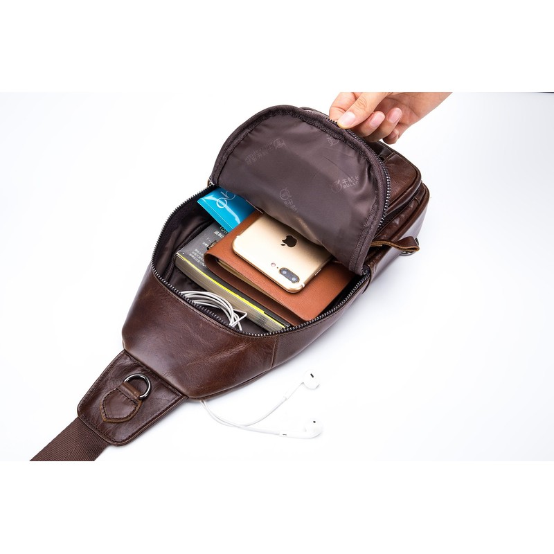 HARPIMER Chest Bag Leather Sling Backpack Shoulder Bag Men's Chest