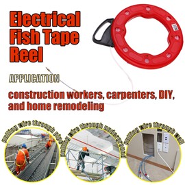 30M Fiberglass Fish Tape Reel Puller Conductive Electrical Cable Puller with Impact Case Electric or Communication Wire Puller Use for Drywall Ceiling Under Rug Conduit or Pipe
