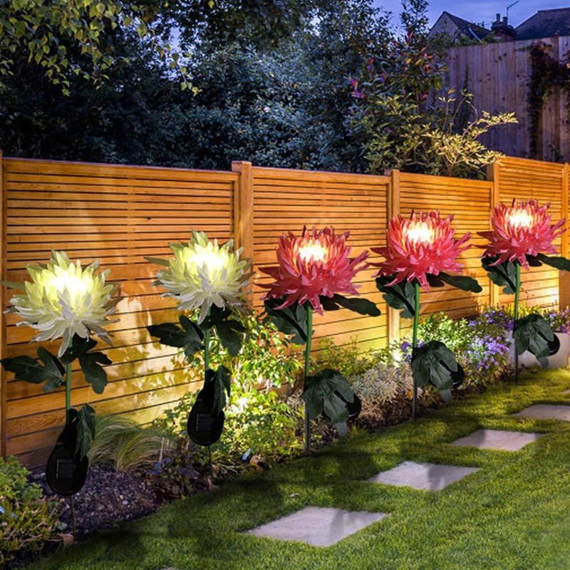 2 Pack Outdoor Solar Lights Outdoor Waterproof Chrysanthemum Flowers Stake