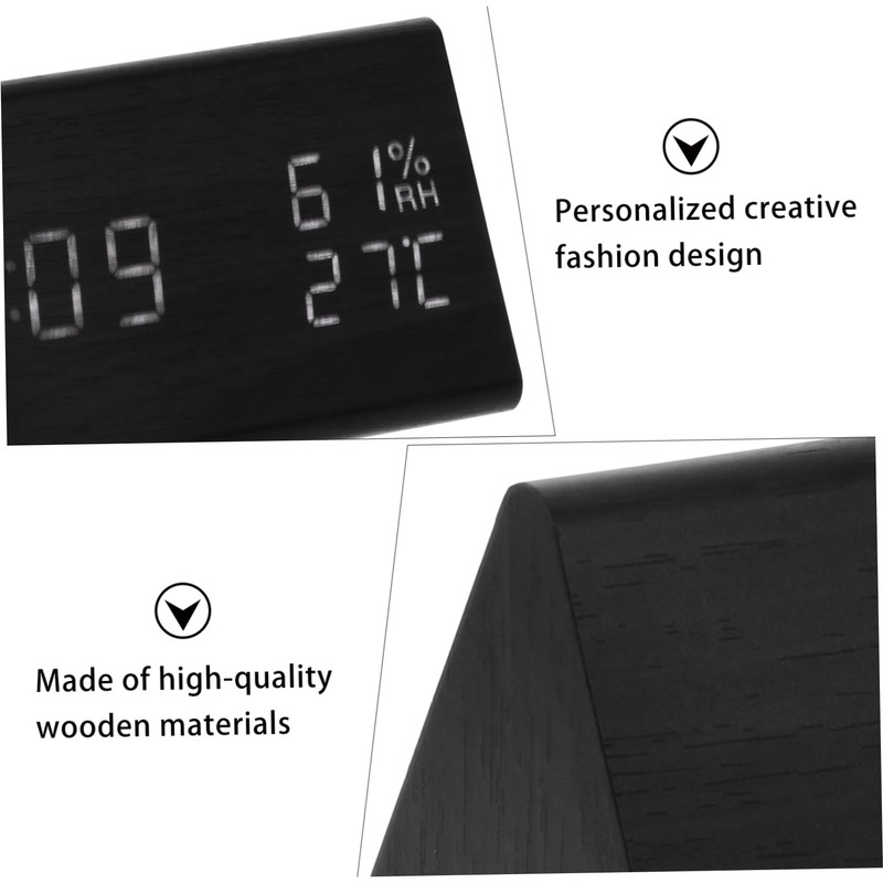 ABOOFAN Wooden LED Alarm Clock with Sound Control Temperature Humidity