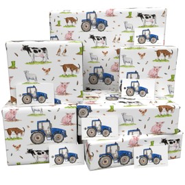 Luxury ECO Gift Wrap - 6 sheets/tags - Childrens Farm Yard White - Birthday - Recycled & Recyclable Wrapping Paper - Re-wrapped