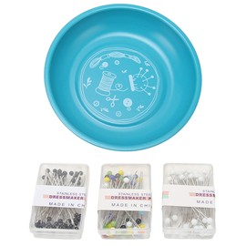 Magnetic Bowl Pin Dish with 150pcs Bead Needles Safe 430 Stainless Steel Sewing Pin Holder for Cross Stitch Embroidery Green
