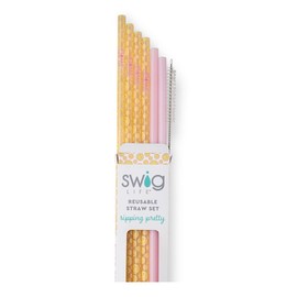 Swig Life Reusable Straws Oh Happy Day + Pink Tall Straw Set & Cleaning Brush, Each Straw is 10.25 inch Long (Fits Swig Life 20oz Tumblers, 22oz Tumblers, and 32oz Tumblers)