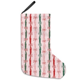 uinwk 16 Inches Red and Green Pink Bow Christmas Stockings, Coquette Preppy Bow Pink Xmas Stockings, Red and Green Ribbon Holiday Christmas Socks Decoration